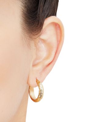 Polished and Diamond Cut Tube Hoop Earrings in 14K Yellow Gold, 20mm