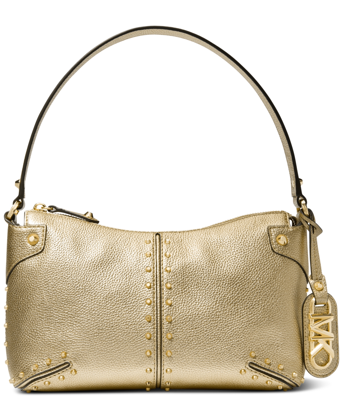 Michael Kors Michael  Astor Large Studded Leather Pouchette In Pale Gold