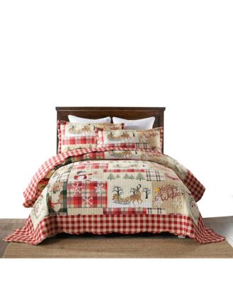 MarCielo 3 Piece Christmas Quilt Bedspread Set Rustic Cabin Lodge Quilt ...