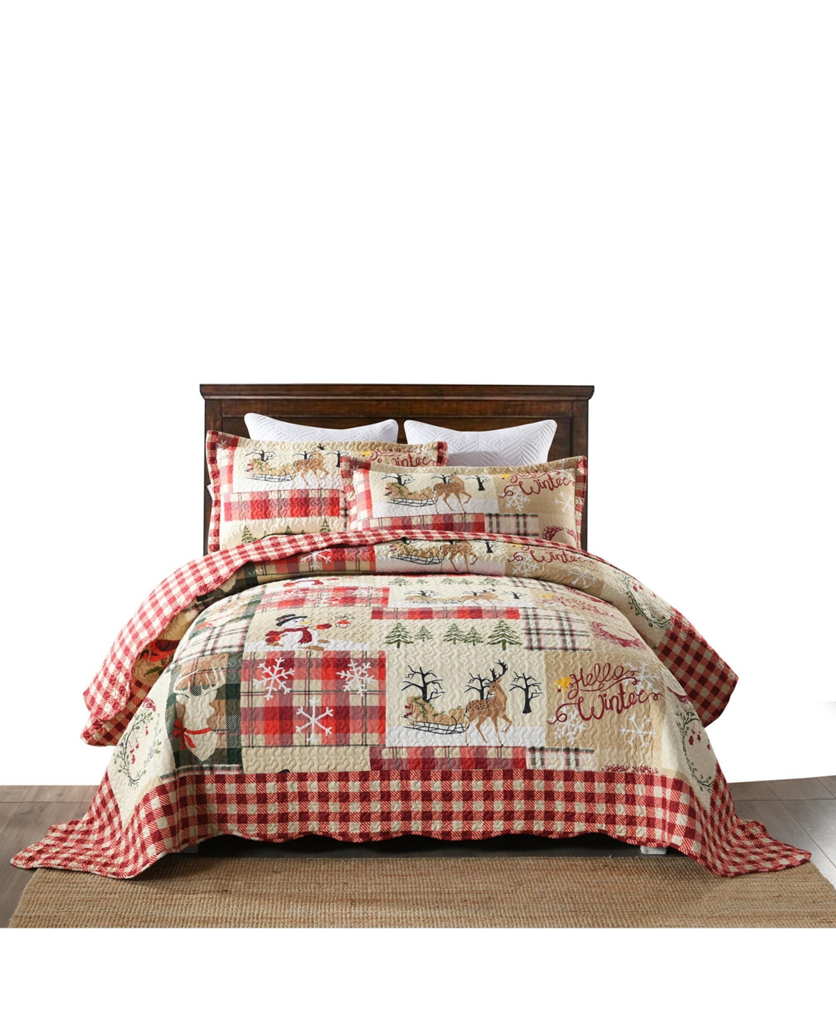 MarCielo 3 Piece Christmas Quilt Bedspread Set Rustic Cabin Lodge Quilt B010