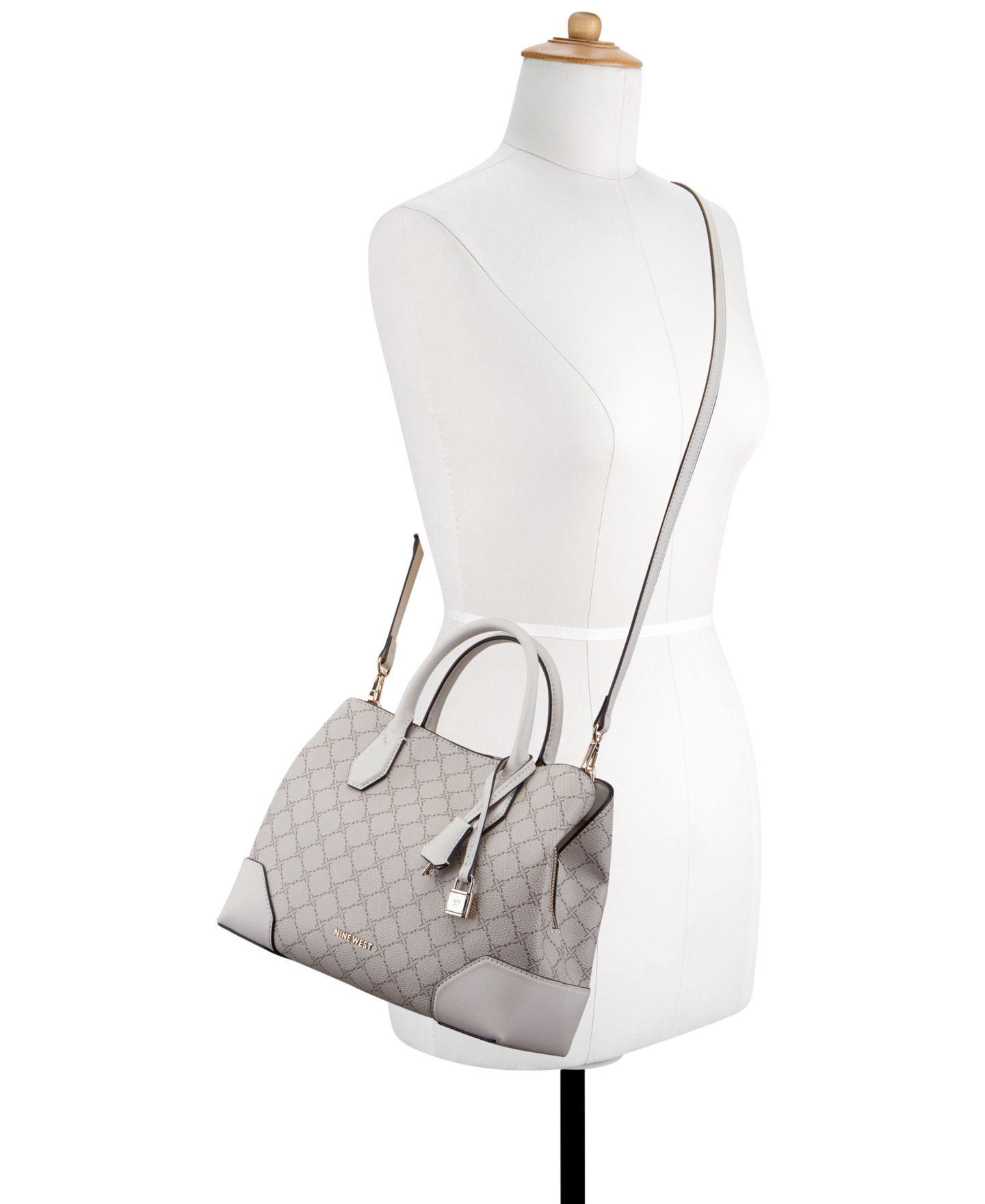 Женская сумка Nine West Brooklyn Small Satchel, цвет: Mushroom Logo, Milk — фото 6