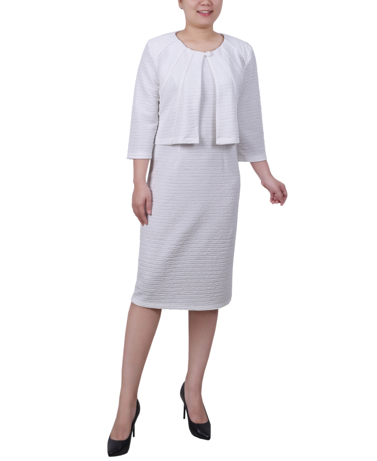 Petite Two Piece Jacket and Dress Set - White