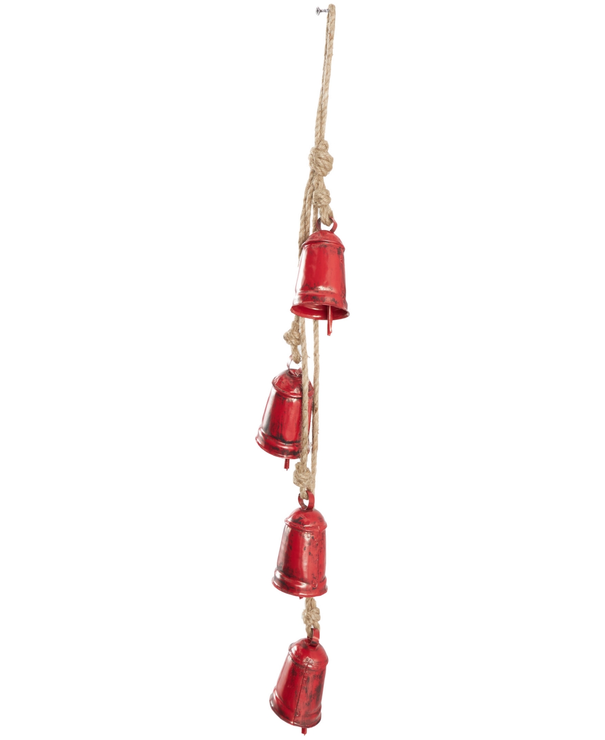 Rosemary Lane Metal Handmade Tibetan Inspired Decorative Cow Bell With Jute Hanging Rope, 4" X 3" X 29" In Red
