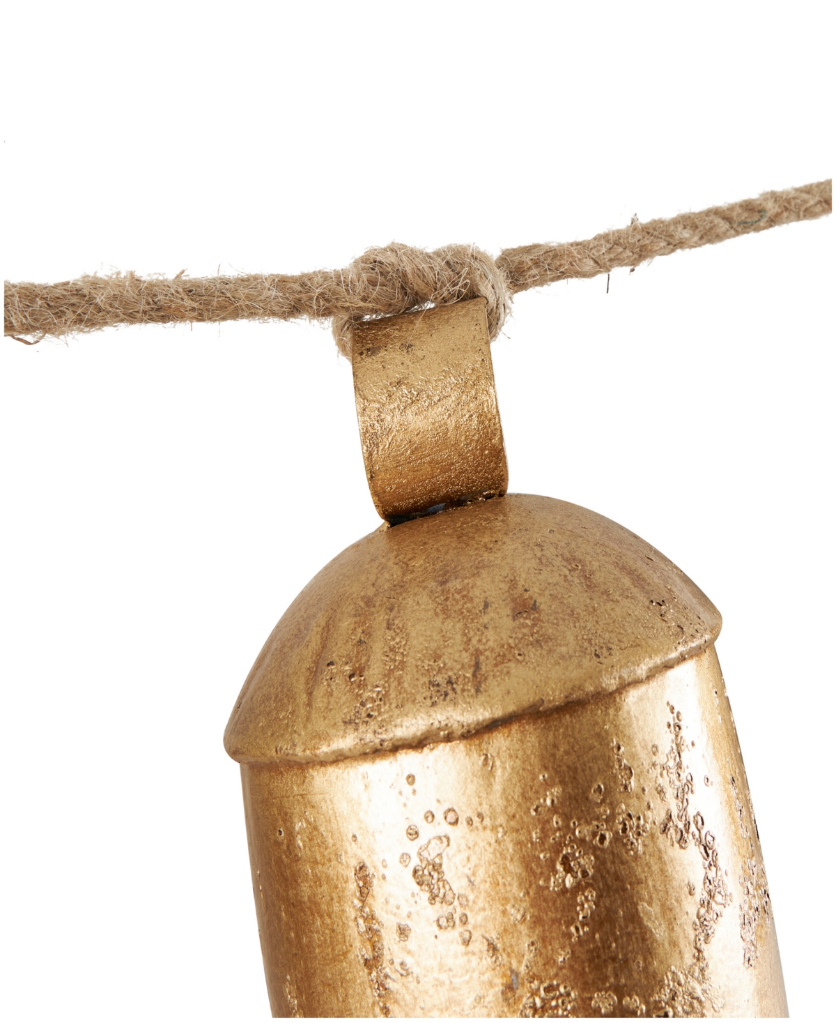 Rosemary Lane Metal Tibetan Inspired String Hanging Decorative Cow Bell With Jute Hanging Rope, 52" X 4" X 8" In Gold