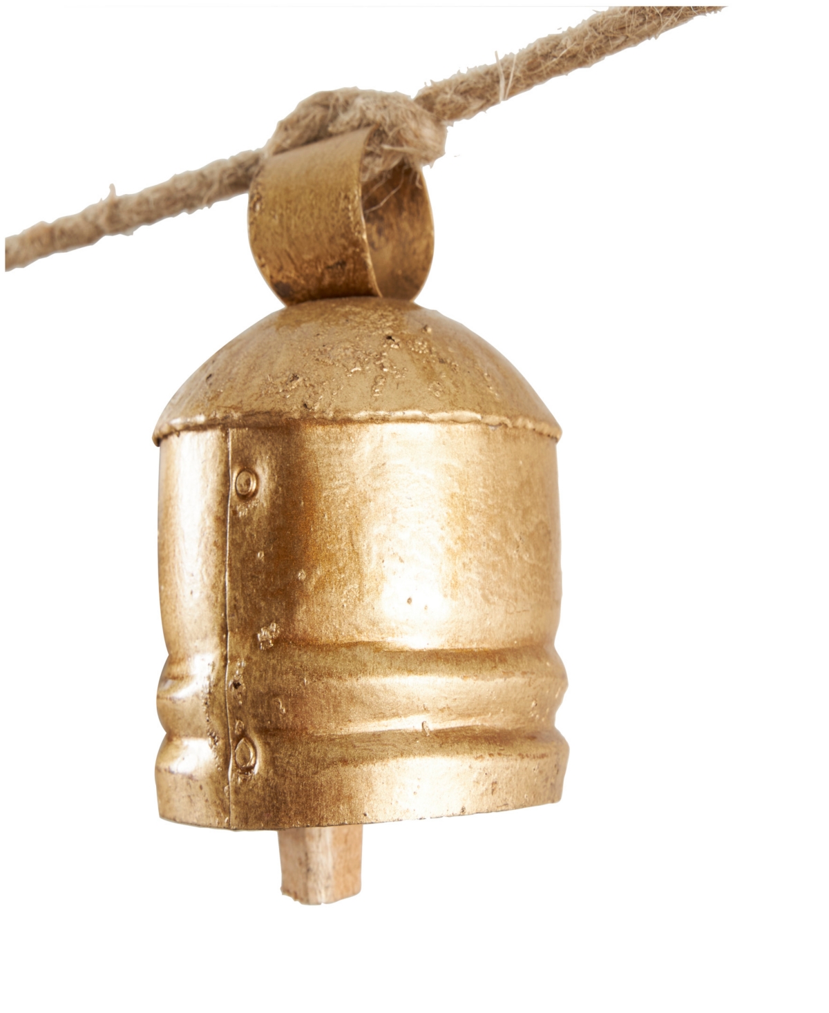 Rosemary Lane Metal Tibetan Inspired String Hanging Decorative Cow Bell With Jute Hanging Rope, 53" X 5" X 7" In Gold