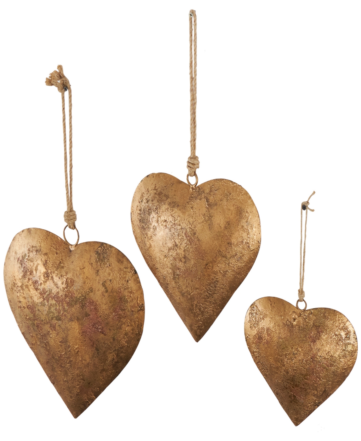 Rosemary Lane Metal Heart Decorative Bells With Hanging Rope Set Of 3, 20", 17", 12" In Gold
