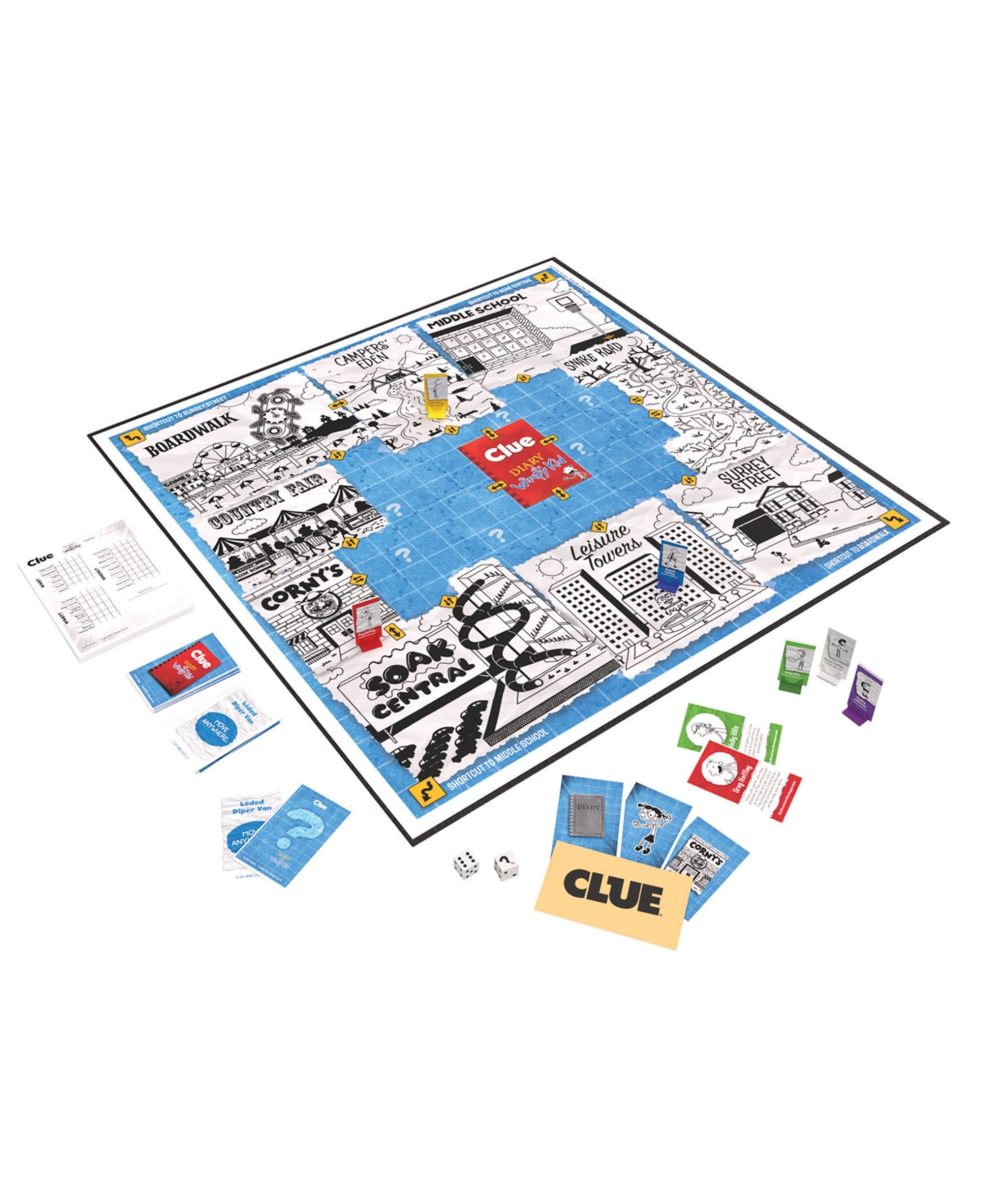 Clue Diary Of A Wimpy Kid Board Game With Custom Tokens, 69 Pieces In Multi