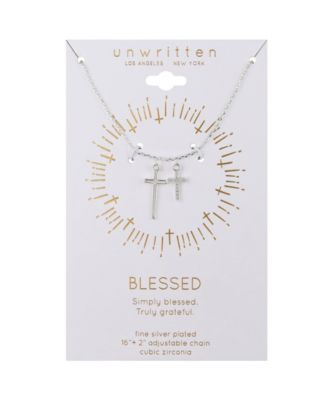 Cubic Zirconia and Silver Plated Cross Pendant Necklace