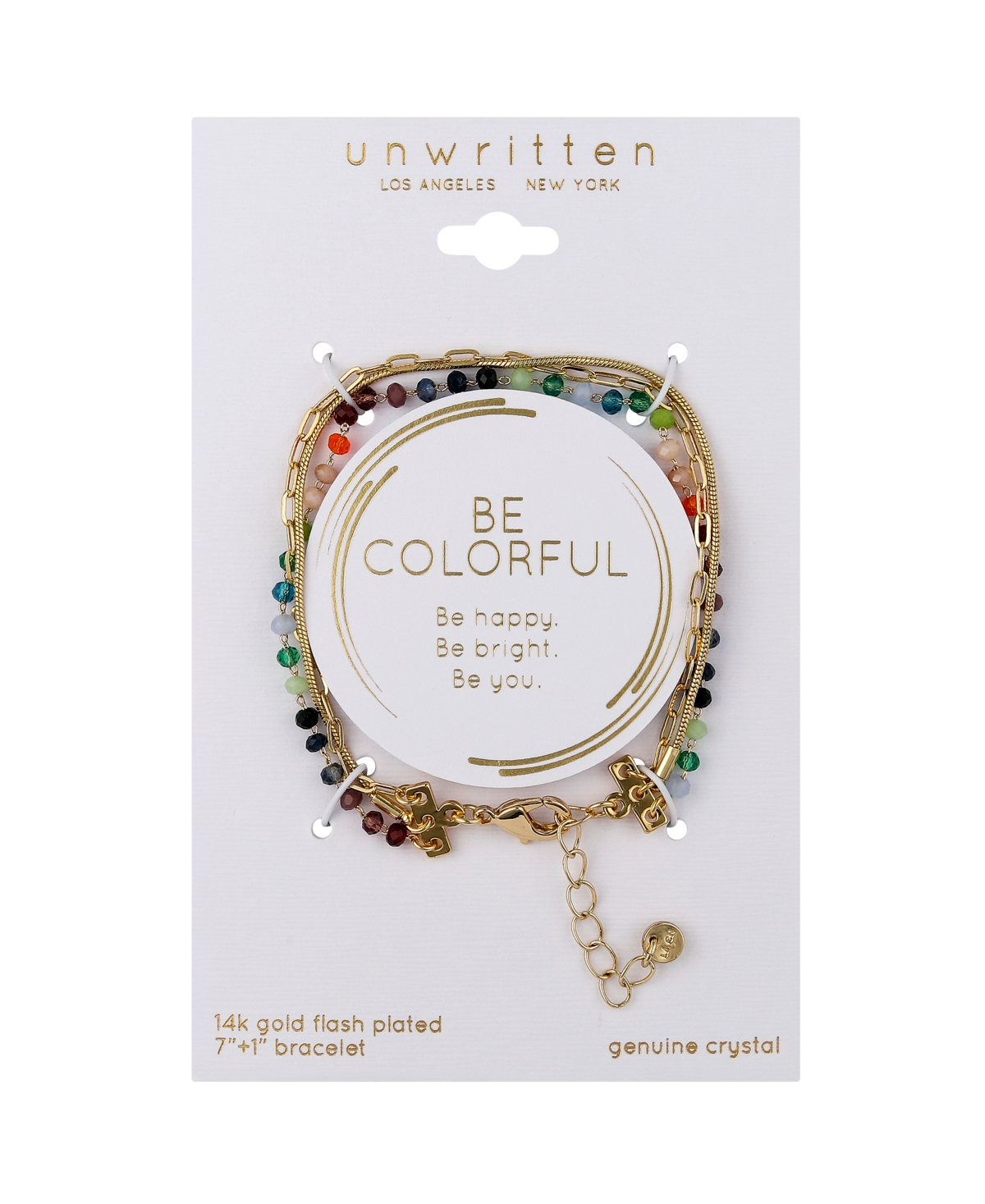 Shop Unwritten Multi Color Crystal Triple Strand Bracelet In Gold