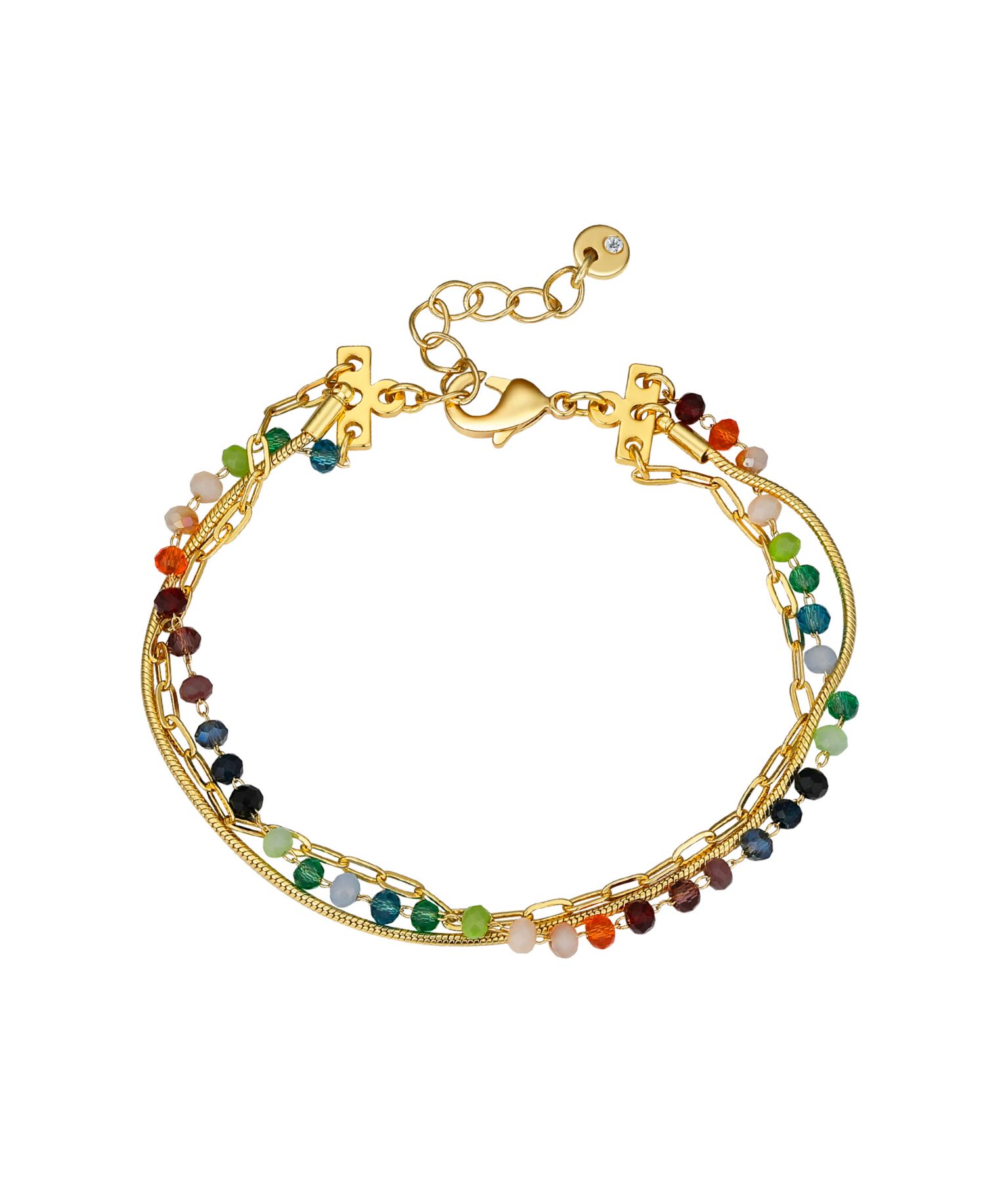 Multi Color Crystal Triple Strand Bracelet