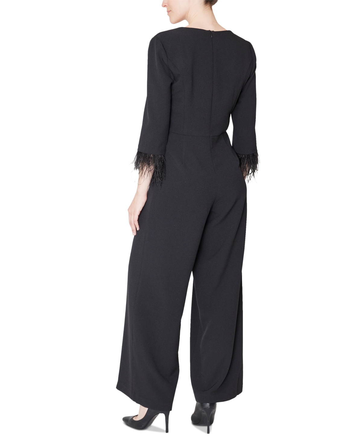 Shop Julia Jordan Women's Feather-trim Jumpsuit In Black