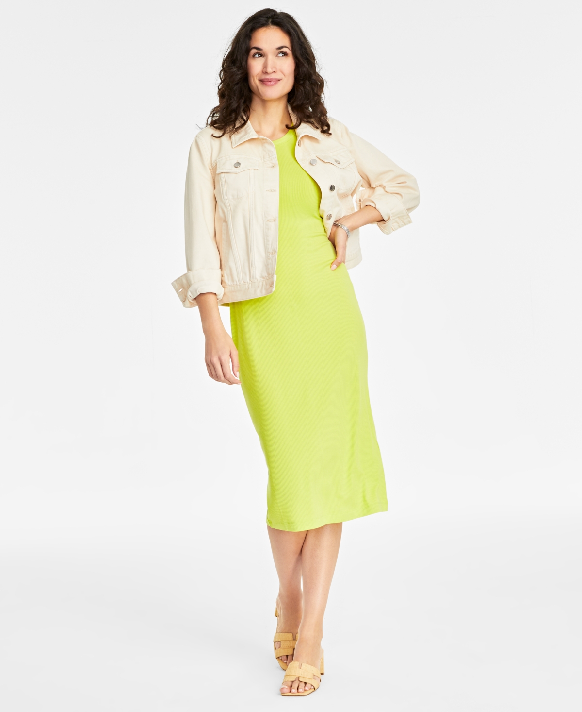 On 34th Women's Rib-knit Midi Tank Dress, Created For Macy's In Lemon Lime