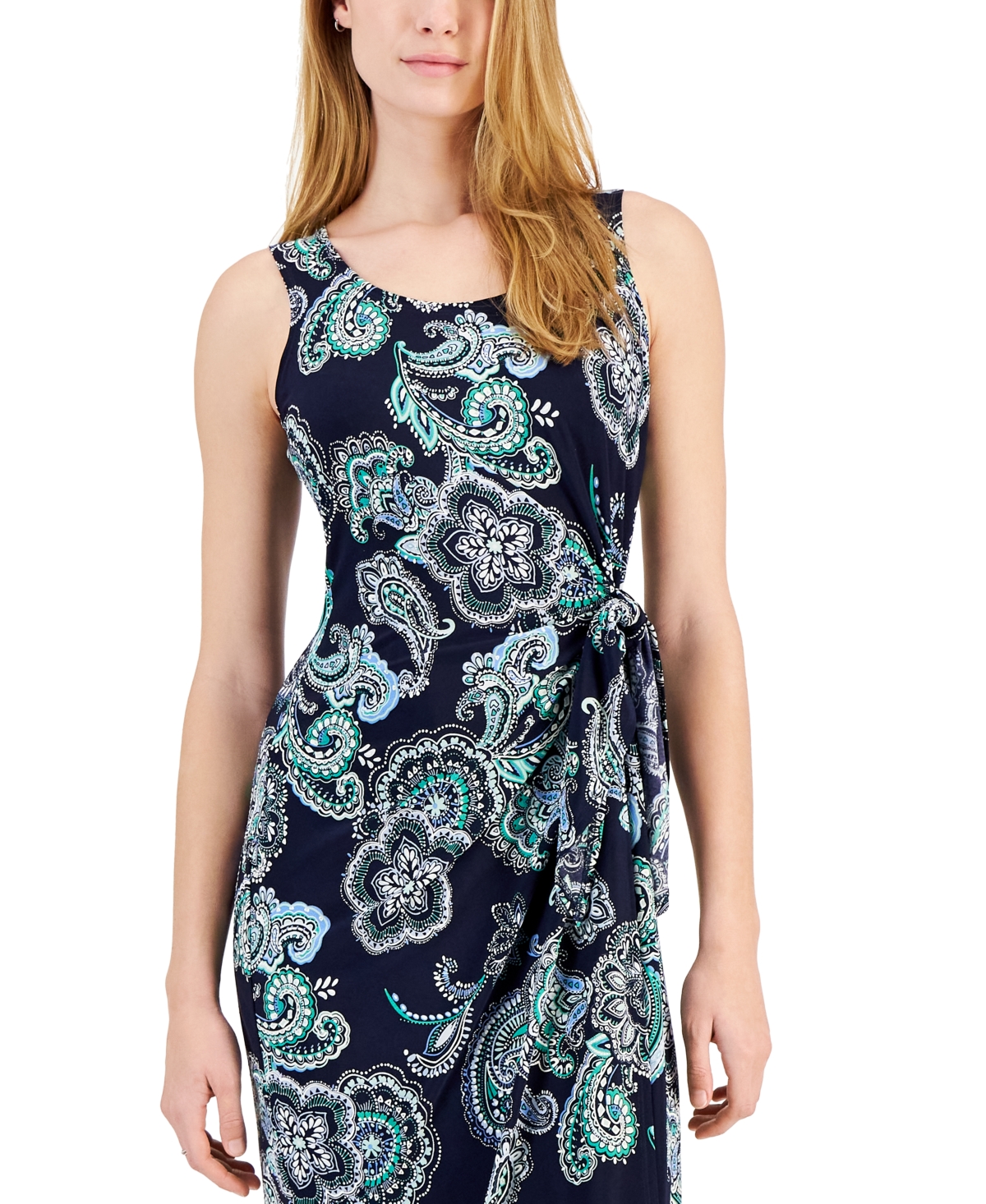 Robbie Bee Women's Sleeveless Sarong-style Jersey-knit Dress In Navy,green