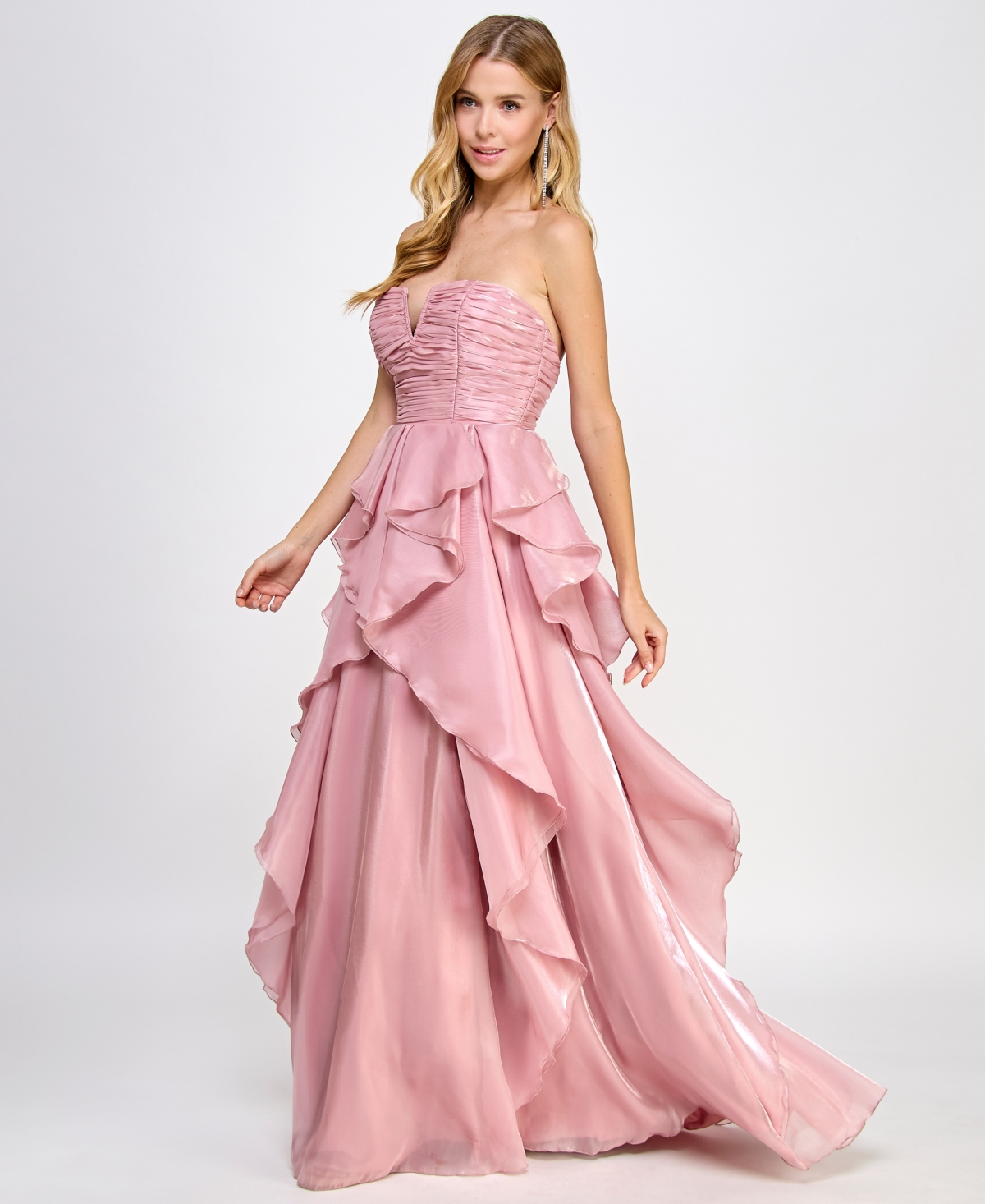 Shop Say Yes Juniors' Strapless Ruched Ruffled Ball Gown, Created For Macy's In Red