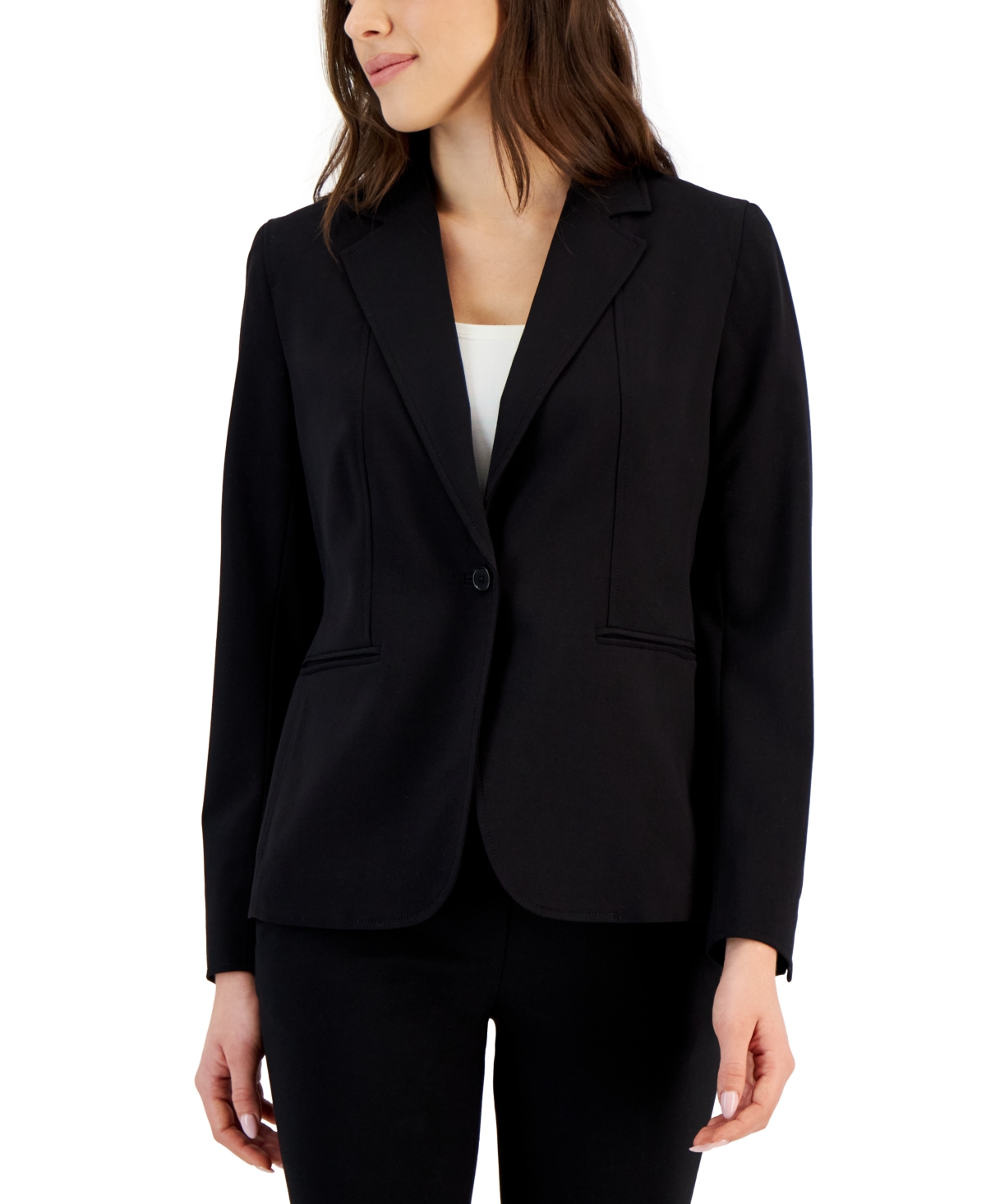 ANNE KLEIN SINGLE-BUTTON NOTCHED-LAPEL BLAZER 