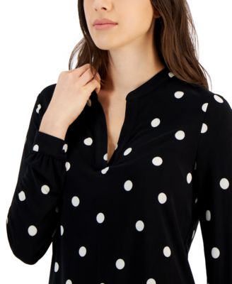 Women's Split-Neck Pearl-Dot Top 
