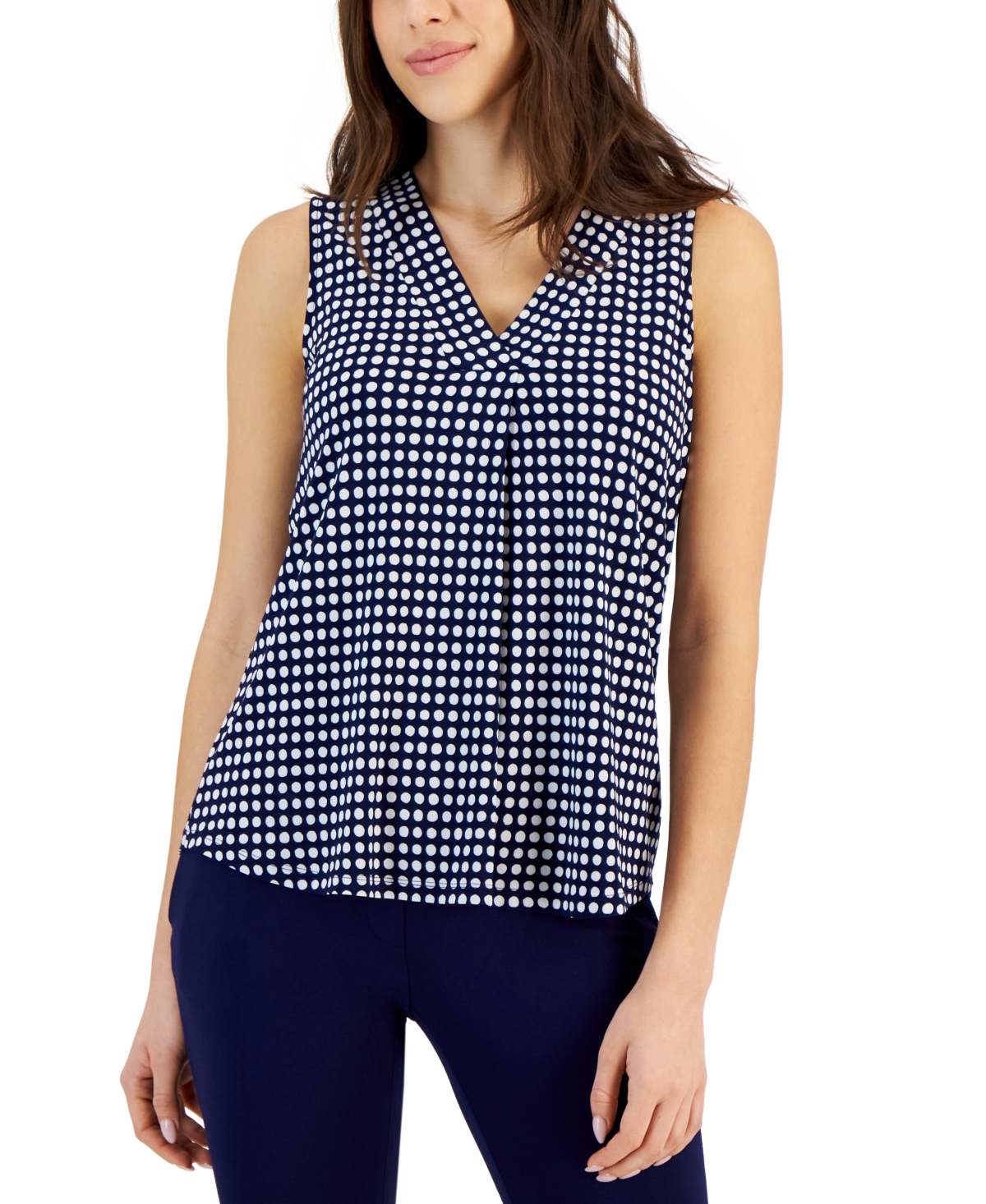 Shop Anne Klein Women's Printed Sleeveless V-neck Shell Top In Distant Mt,anne White