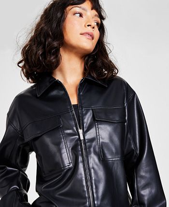 Calvin klein leather sale jacket womens macys
