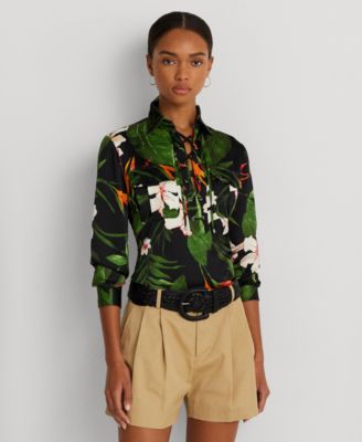 Lauren Ralph Lauren - Women's Floral Charmeuse Lace-Up Blouse