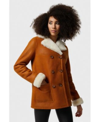 Furniq UK Women s Shearling Peacoat Washed Tan with White Wool Macy s