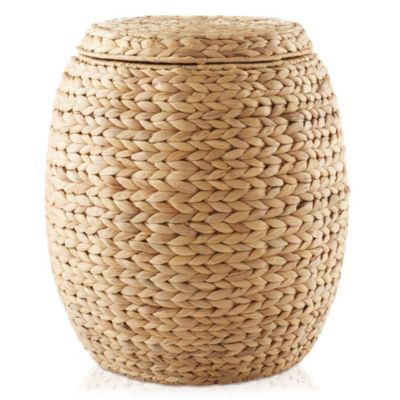 Round Storage Basket with Lid, Natural - Handwoven Water Hyacinth Hamper Organizer for Laundry, Blankets, Plants
