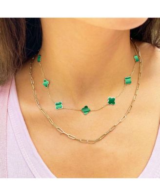 Small Malachite Clover Necklace 14K Gold