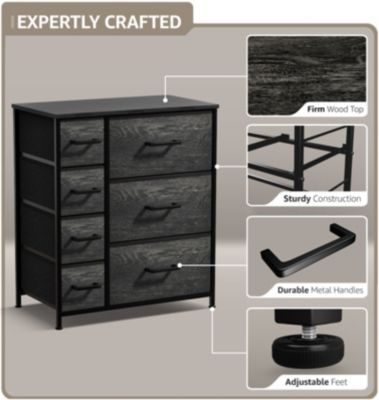 Dresser with 7 Drawers - Storage Chest Organizer with Steel Frame, Wood Top, Handles, Fabric Bins