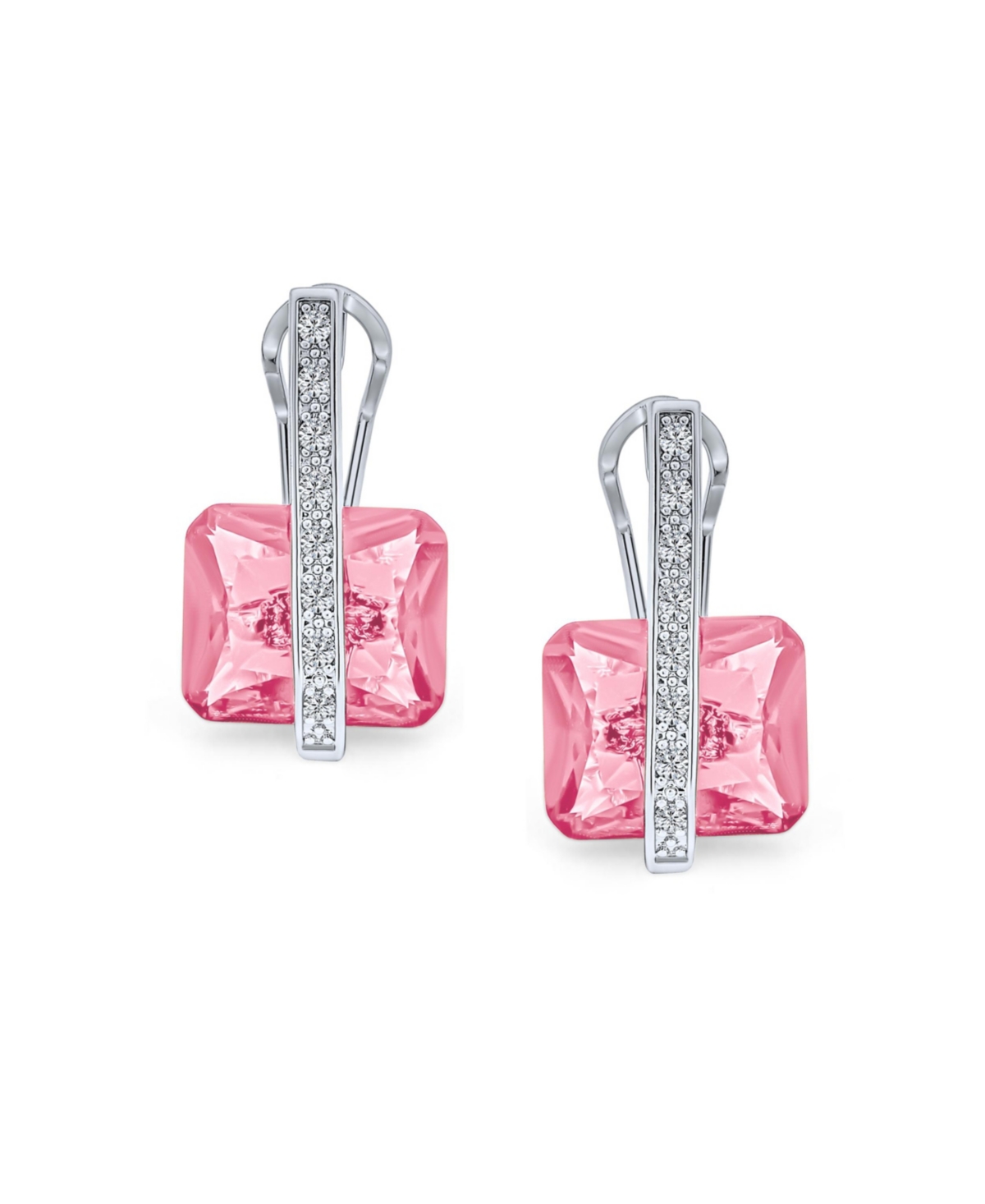 Bling Jewelry Art Deco Style Square Cubic Zirconia Rectangle Emerald Cut Cz Drop Earrings For Women Rhodium Plated Omega Back