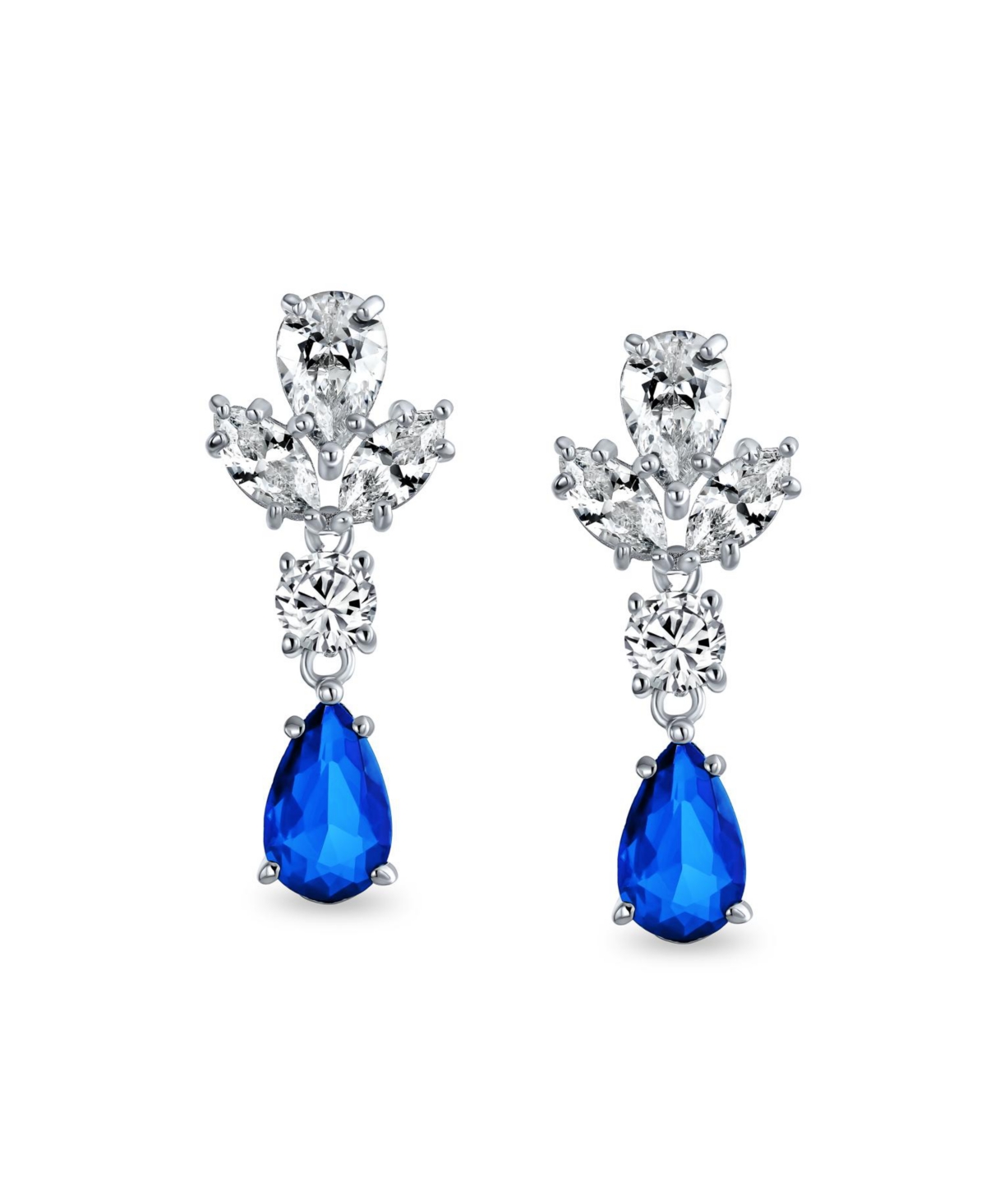 Bling Jewelry Style Cubic Zirconia Statement Dangle Leaf Teardrop Formal Chandelier Clip On Earrings Prom Silver Plated