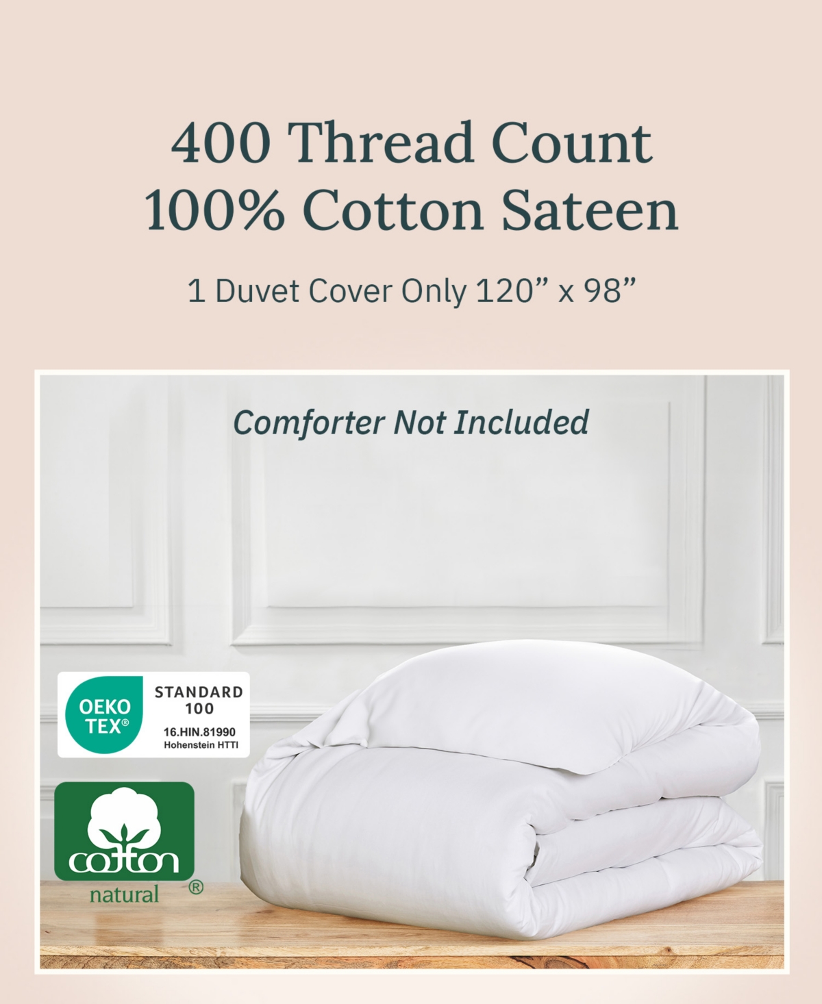 Luxury Duvet Cover Only - 400 Thread Count 100% Cotton Sateen Comforter Cover