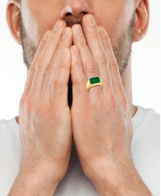 EFFY® Men's Green Onyx Solitaire Ring in Gold-Plated Sterling Silver