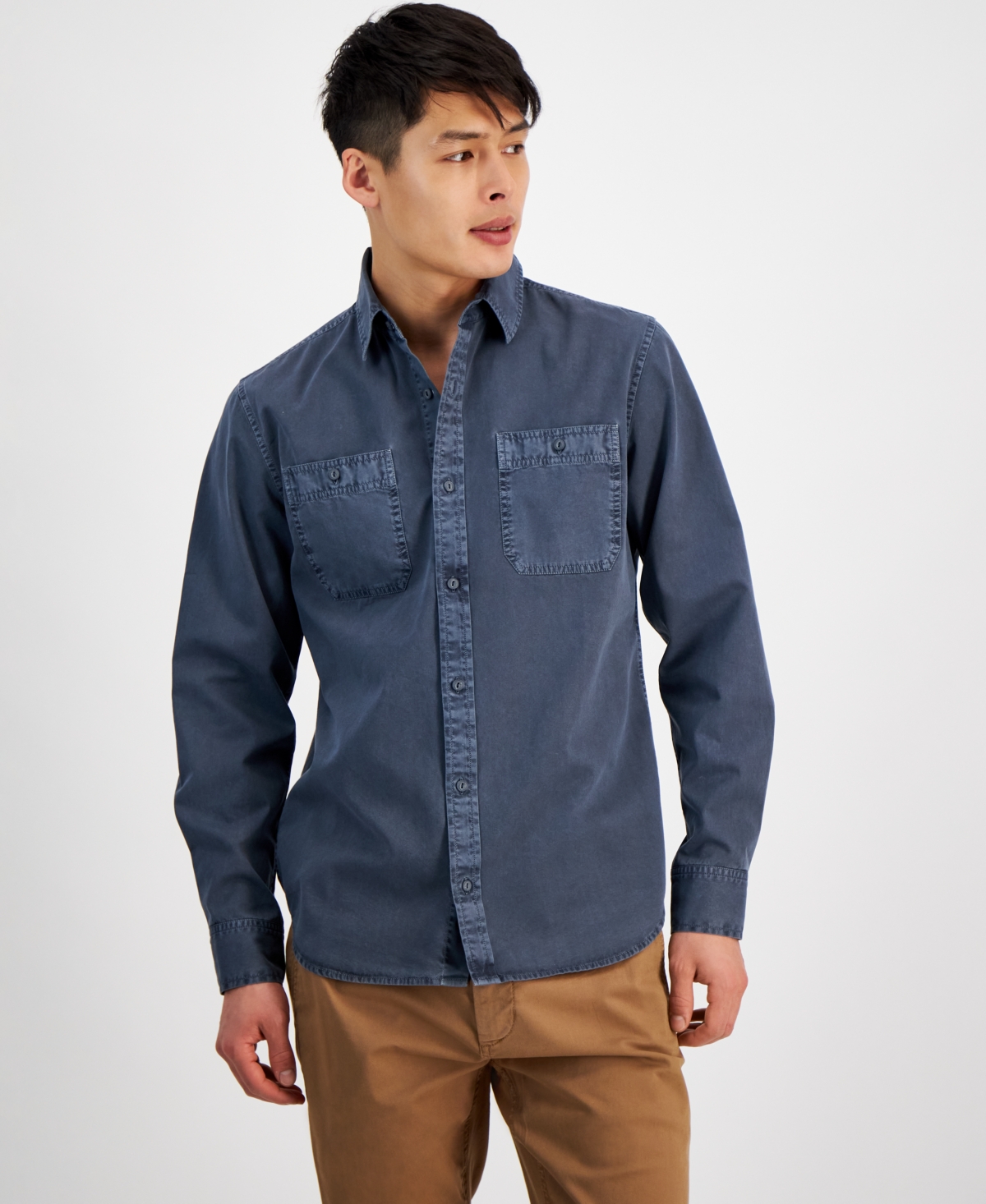 Shop Sun + Stone Men's Long Sleeve Twill Shirt, Created For Macy's In Fin