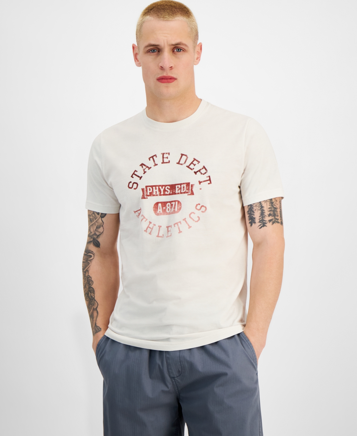 Sun + Stone Men's Cori Short Sleeve Crewneck Varsity Graphic T-shirt, Created For Macy's In Vintage White