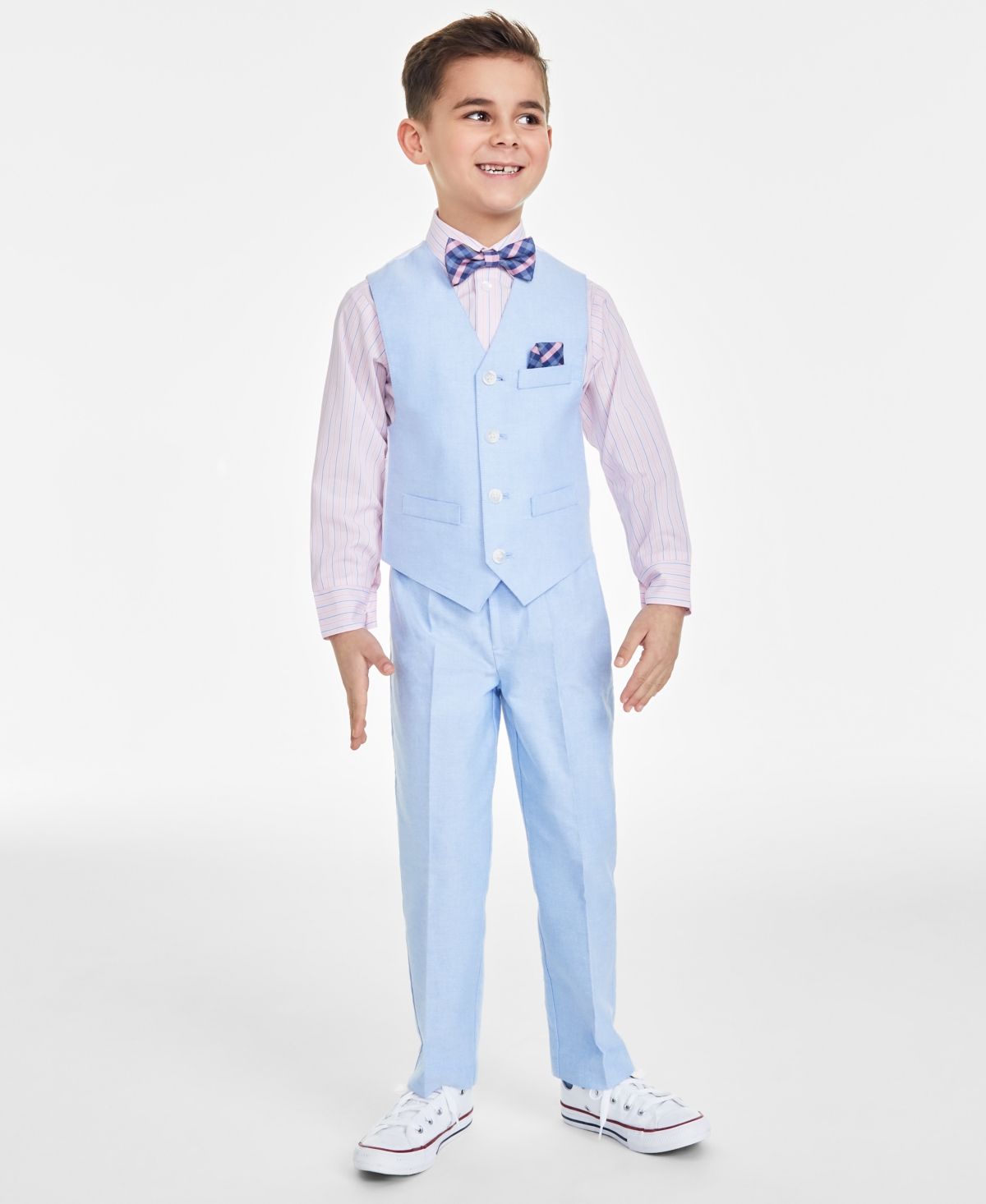 Nautica Little Boys Machine Washable Oxford Vest, Shirt, Pants, Bowtie and Pocket Square, 5 Piece Set