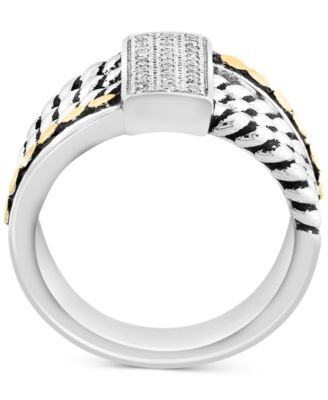 EFFY&reg; Diamond Rectangular Cluster Multirow Ring (1/8 ct. t.w.) in Sterling Silver & 18k Gold-Plate