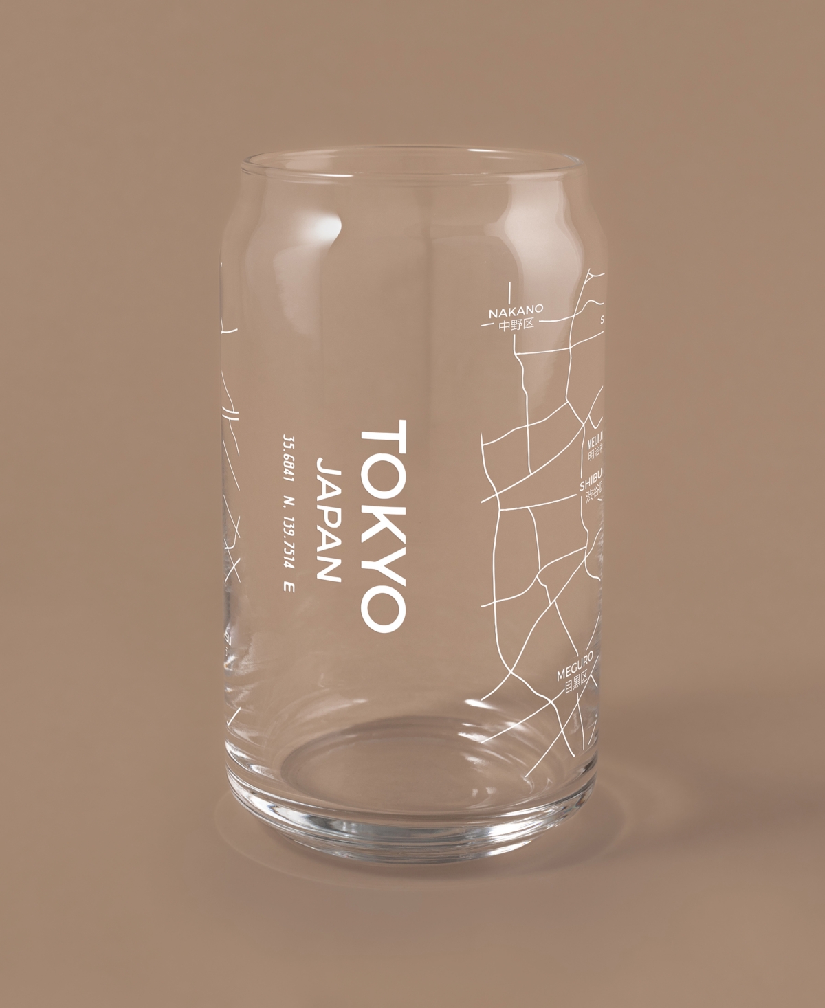 Narbo The Can Tokyo Map 16 oz Everyday Glassware, Set Of 2 In White