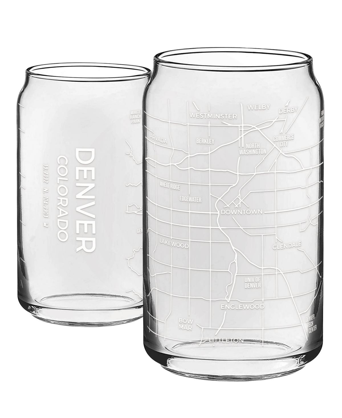 Narbo The Can Denver Map 16 oz Everyday Glassware, Set Of 2 In White