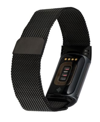 Black Stainless Steel Mesh Band Compatible with Fitbit Charge 5 and 6