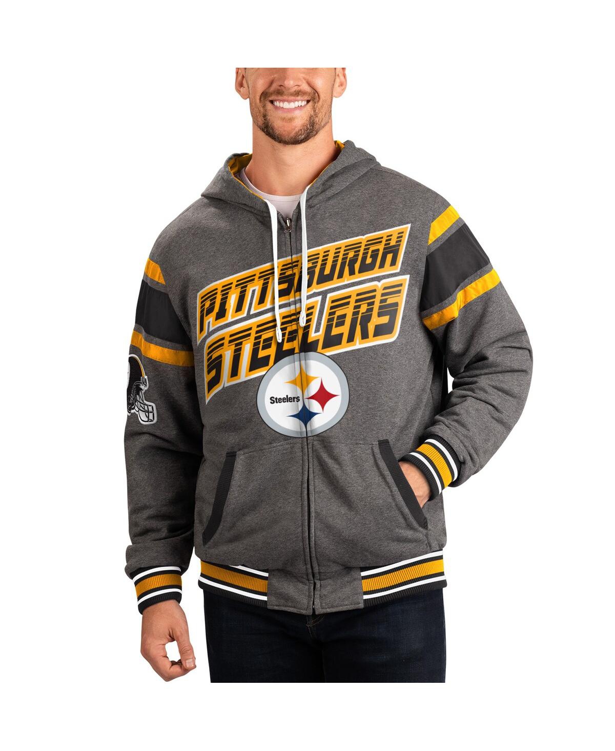 Shop G-iii Sports By Carl Banks Men's  Black, Gray Pittsburgh Steelers Extreme Full Back Reversible Hoodie In Black,gray