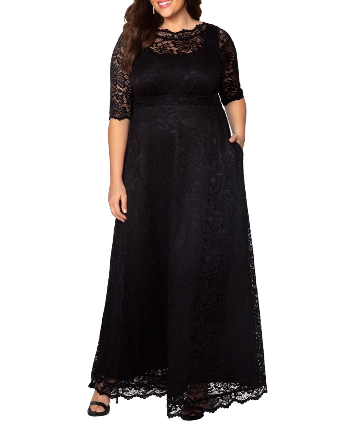 Women'sPlus Size Leona Lace Long Formal Gown - Pinot noir