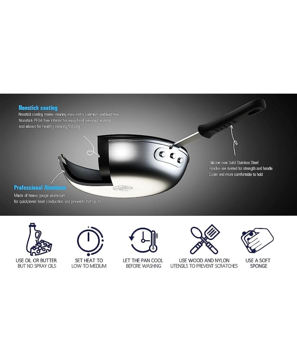 Cooks Standard 12-Inch 30cm Professional Aluminum Nonstick Restaurant Style Saute Skillet Fry Pan