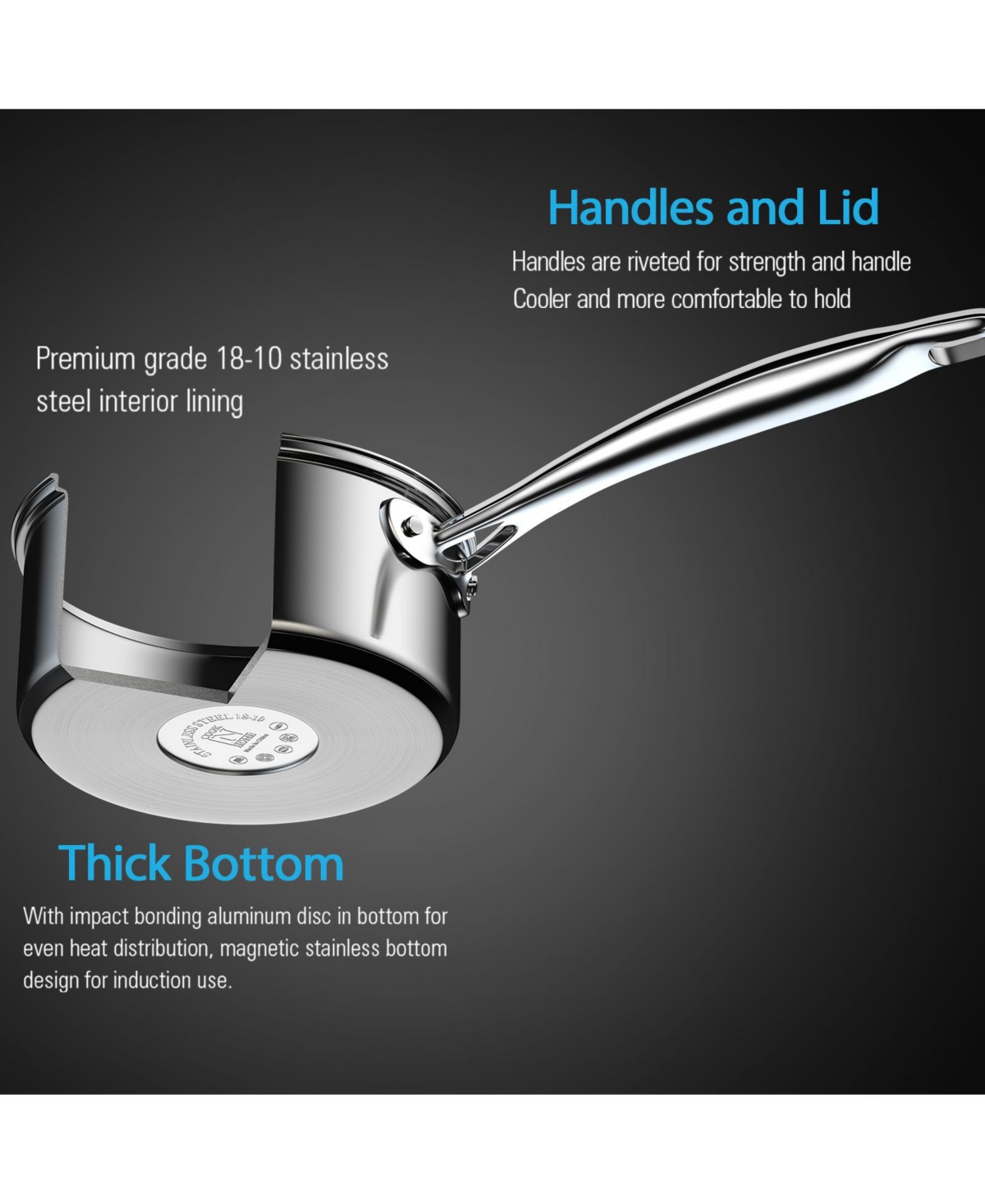 Cook N Home 8-Piece Stainless Steel Pots and Pans Cookware Set,- Silver