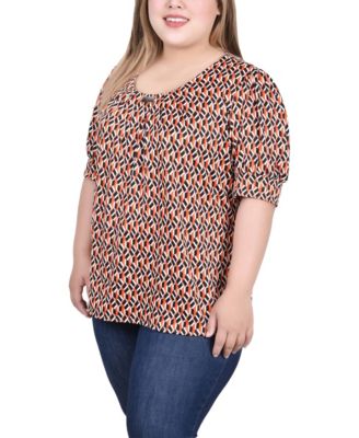 Plus Size Short Sleeve Balloon Sleeve Top with Hardware