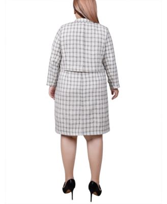 Plus Size Long Sleeve Jacket and Tweed Dress, 2 Piece Set