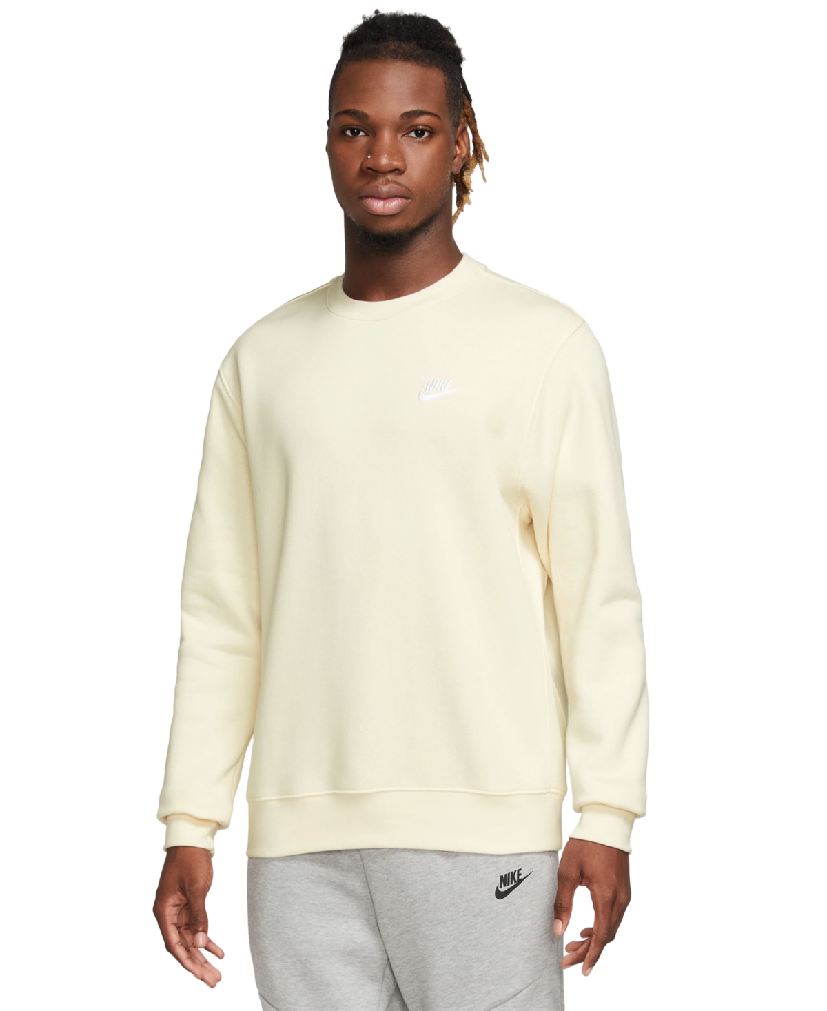 Nike Men's Club Fleece Crew Sweatshirt In Sail,white