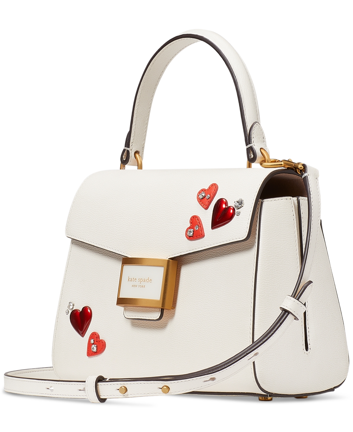 Kate Spade Katy Heart Embellished Textured Leather Top Handle Bag In Cream Multi