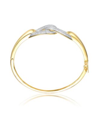 Sterling Silver 14k Yellow Gold Plated with Cubic Zirconia Entwined Double Raindrop Bangle Bracelet