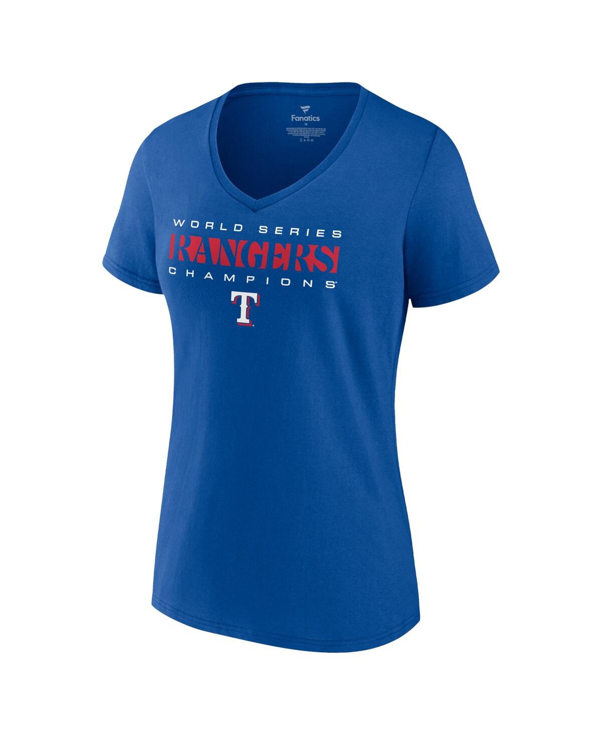 Women's FanaticsTexas Rangers 2023 World Series Champions Jersey Roster V-Neck T-shirt - Royal