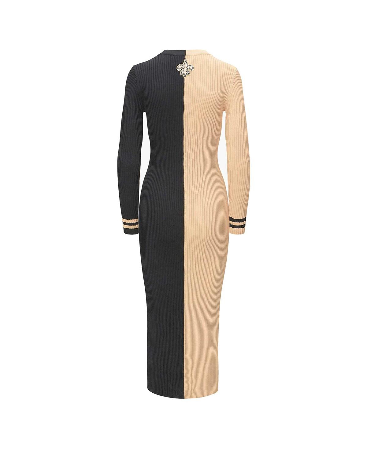 Staud Women's  Gold, Black New Orleans Saints Shoko Knit Button-up Sweater Dress In Gold,black