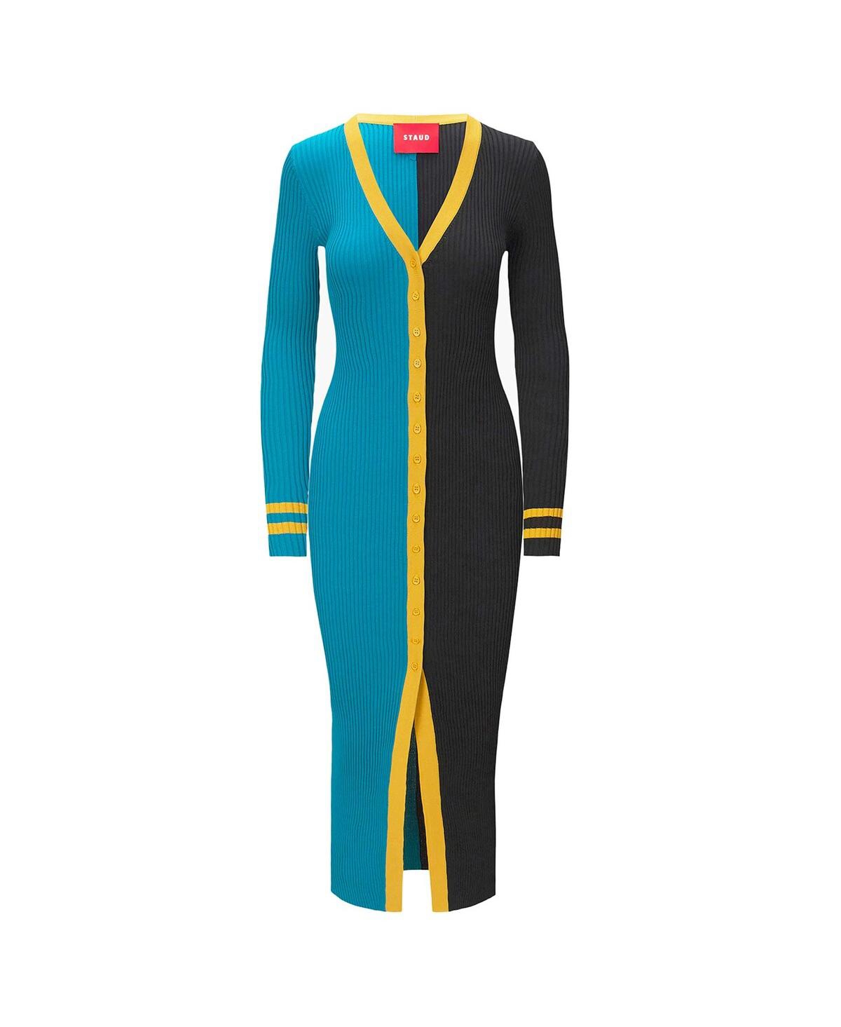 Staud Women's  Teal, Black Jacksonville Jaguars Shoko Knit Button-up Sweater Dress In Teal,black